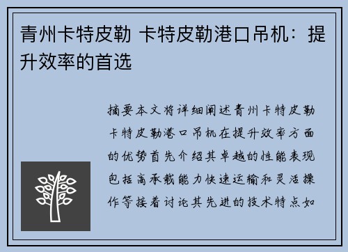 青州卡特皮勒 卡特皮勒港口吊机：提升效率的首选